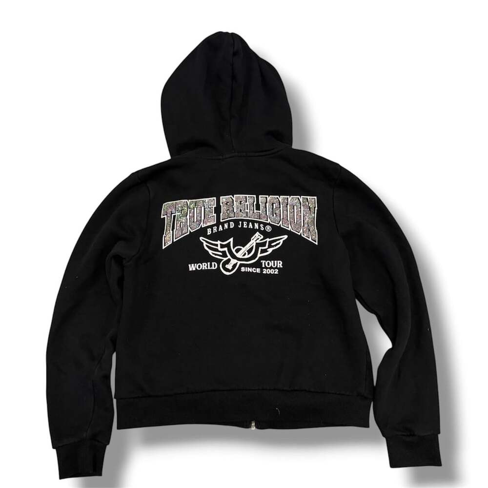 True Religion Crystal Zip Hoodie Size Large Black - Picture 4 of 5